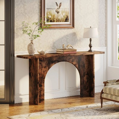 Tribesigns 63-Inch Rustic Brown Wood Console Table with Arch Brace