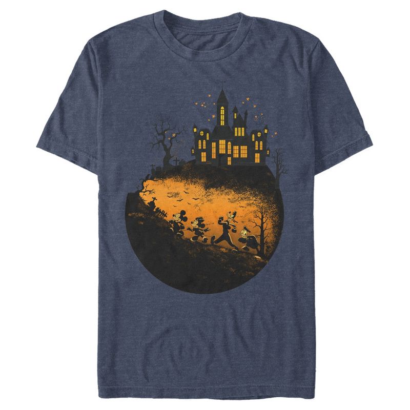 Men's Mickey & Friends Halloween Mickey Mouse and Haunted House T-Shirt, 1 of 4