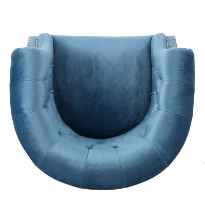 Aqua Velvet Tufted Club Chair with Birch Legs