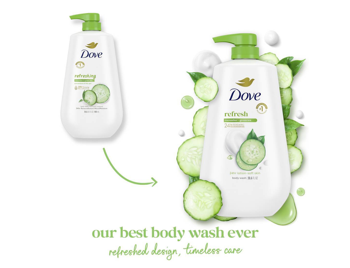 Гель для душа с дозатором Dove Beauty Refresh Cucumber & Green Tea, 30.6 fl oz, цвет: Зелёный — фото 3