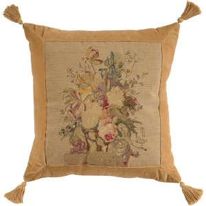 Mina Victory Vintage Floral Bouquet 25" x 25" Beige Indoor Throw Pillow - 1 of 4