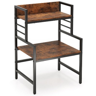 Yukimo 3-Tier Microwave Stand with 2 Open Shelves, Heavy-Duty Metal Frame, Rustic Brown Kitchen Organizer