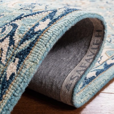 Blossom Blue and Ivory 6' Square Handmade Wool Area Rug