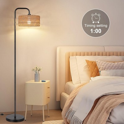 68"H Standing Lamp With Remote 3 Color Temperatures For Living Room, Floor Lamp Boho Style Floor Lamp With Rattan Shade For Bedroom-The Pop Home