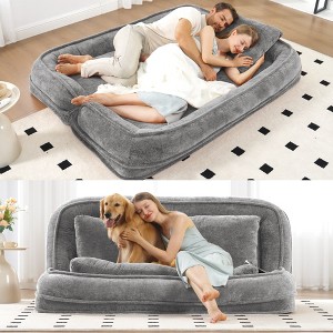 Angel Sar Double Human Dog Bed, Large 2-in-1 Adjustable Floor Couch Loveseat, 5-Position Lazy Sofa, Plush Chenille Couple Sofa with Pillow, Light Gray - 1 of 4