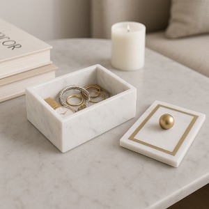 Minimalist Decorative Box for Home Decor - Marble Keepsake Box with Brass Inlay & Lid - Ideal Jewelry Box and Modern Home Organizer - 1 of 4