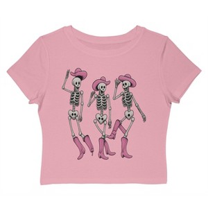 Rerun Island Women Dancing Skeletons Pink Hats Boots Short Sleeve Graphic Cotton Baby Tee - 1 of 4