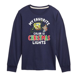 Boys' - SpongeBob SquarePants - My Favorite Color Is Christmas Lights Long Sleeve Graphic T-Shirt - 1 of 4