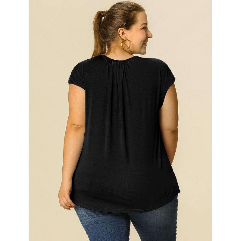 Agnes Orinda Women's Plus Size Round Neck Ruched Short Sleeve Summer Casual Blouses, 6 of 8