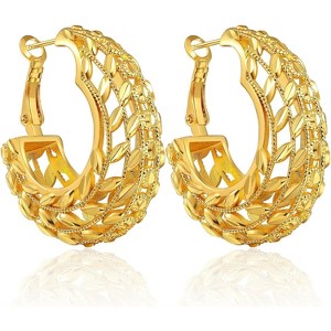 14K Gold Plated Chunky Dangle Hoop Earrings for Women | Medium Thick Huggie Statement Jewelry - 1 of 4