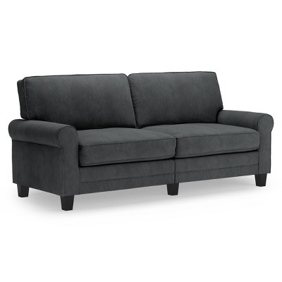 Charcoal Microfiber Rolled Arm Sofa with Pillow Back
