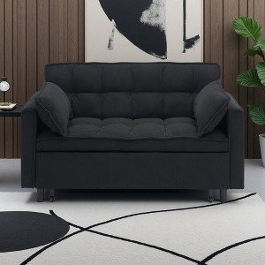 54.3" Fabric 2-Seater Sofa Bed with 2 Pillows & High-Density Sponge Cushioning - 1 of 4