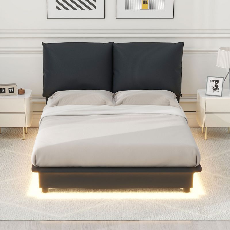 Full/Queen Size Upholstered Platform Bed with Sensor Light and Ergonomic Design Backrests - ModernLuxe, 2 of 11