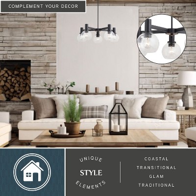VAXCEL Marshall 5 Light LED Compatible Black Transitional Chandelier Clear Globe Glass