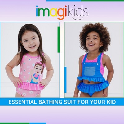Ms. Rachel Little Girls UPF 50+ Peplum Tankini Top and Bikini Bottom Swim Set Pink — фото 3