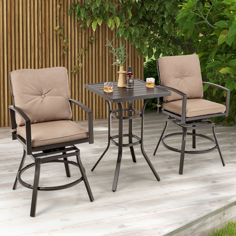 Costway 2/4 PCS Patio Swivel Chairs Counter Height Bar Stool with Inclined Backrest Grey, 4 of 9