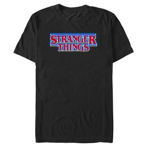 Mens Stranger Things Classic Logo Bright Blue Outline T Shirt - 1 of 4