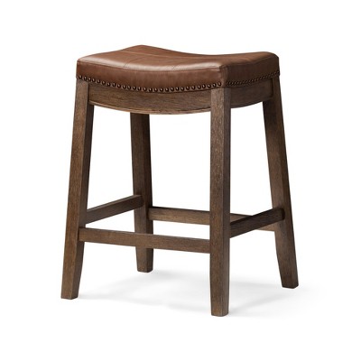 HomeRoots 26" Brown Faux Leather and Solid Wood Backless Counter Height Bar Chair