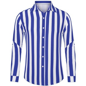 Lars Amadeus Men's Casual Striped Long Sleeves Button Down Shirts - 1 of 4