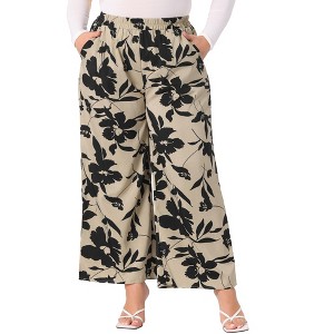 Agnes Orinda Women's Plus Size Floral Printed Mid Rise Wide Leg Long Casual Palazzo Pants - 1 of 4