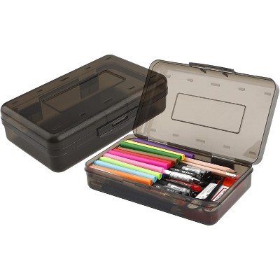 Fmeida Pencil Box, Large Capacity Clear Pencil Case, 1 Pack Hard Pencil Case, Clear Crayon Box with Snap-tight Lid Stackable Design