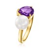 Ross-Simons 7-7.5mm Cultured Pearl and 1.80 Carat Amethyst Toi Et Moi Ring in 18kt Gold Over Sterling - 3 of 4