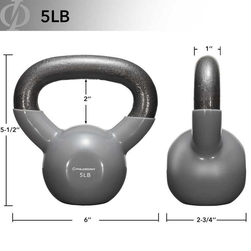 Philosophy Gym (Set of 3) Vinyl Coated Cast Iron Kettlebell Weights - 5lb, 10lb, 15lb, 3 of 7