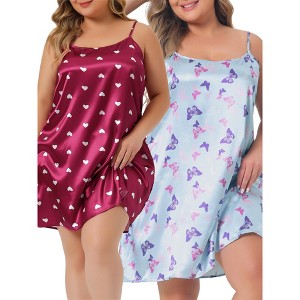 Agnes Orinda Women's Plus Size Satin Print Sleeveless Soft Multipacks Nightgowns - 1 of 4