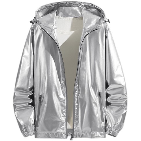 Lars Amadeus Men's Solid Zipper Sparkle Shiny Holographic Hooded ...