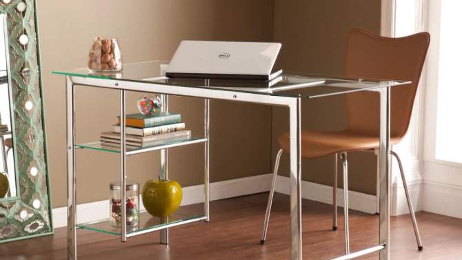 Dorothy Contemporary Writing Desk Chrome with Glass Desk White - Aiden Lane, 2 of 11, play video