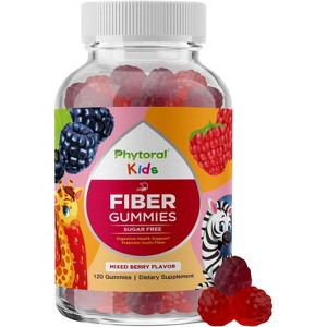 Sugar Free Fiber Gummies for Kids, Delicious & Nutritious Kids Fiber Gummies, Sugar Free Supplement for Digestive & Immune Support, Phytoral, 120ct - 1 of 4