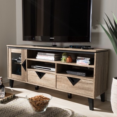 Cardiff Light Brown and Black Wood TV Stand with Cabinet