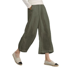 ECUPPER Womens Linen Cropped Pants Loose Casual Capri Cotton Wide Leg Plus Size Elastic Waist with Drawstring Trouses - 1 of 4