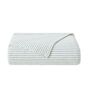 50"x60" Striped Chenille Throw Blanket White/Green - Brooklyn Loom - 1 of 4