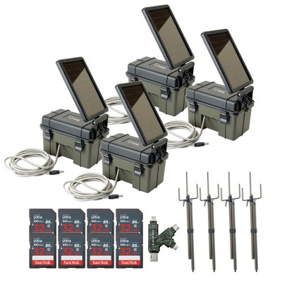 Stealth Cam Trail Camera Mount Stick with Solar  Auxiliary Power Pack 32GB Memory Cards and Card Reader (4 Pack)