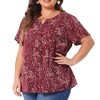 Agnes Orinda Women's Plus Size 2 Piece Set Floral Split Neckline Blouses and Wrap Midi A-Line Skirt Top and Bottom Sets - 3 of 4