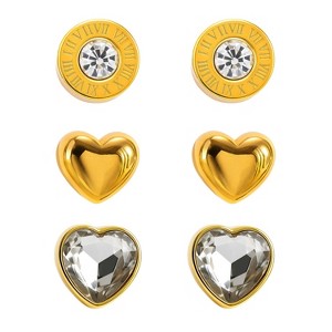 Gold-Tone Multi-Style Earring Set (Heart, Cubic Zirconia Heart, Roman Numeral Disc), Romantic & Timeless Jewelry for Women, Daily & Styling Occasions - 1 of 4
