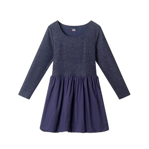 Andy & Evan  Kids  Navy Rib Jersey Drop Waist Bubble Dress. - 1 of 2