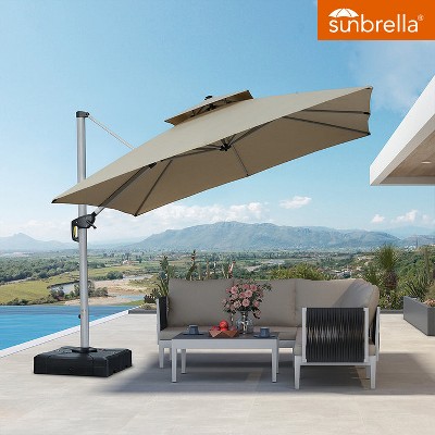 PURPLE LEAF Premium Patio Umbrella Classic SUNBRELLA Cantilever Umbrellas with Base 360 Degree Rotation for Garden Pool
