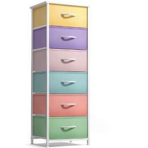 Sorbus Narrow 6 Drawers Nightstand with Steel Frame, Wood Top, Easy Pull Fabric Bins for Home, Bedroom, Office & Dorm - 1 of 4