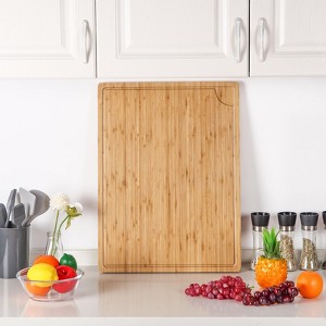 Extra Large 100% Organic Bamboo Cutting Board, 24x18 Inch Over the Sink Chopping Board/Carving Board with Handle and Juice Groove for Turkey, Meat - 1 of 4