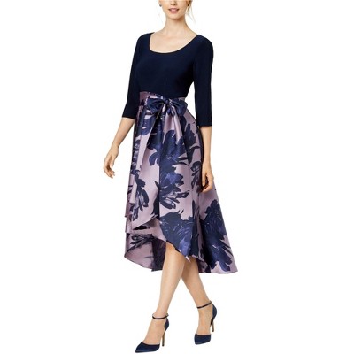 R & M Richards Womens Contrast Floral High-Low Dress