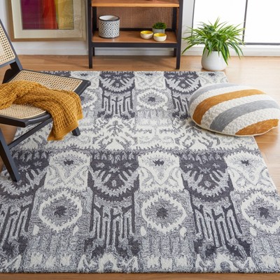 Ivory and Black Hand-Tufted Wool Ikat Area Rug 3' x 5'