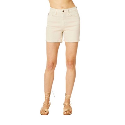 Women's HIGH WAIST GARMENT DYED EMBROIDERED DENIM SHORT - Judy Blue