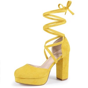 BLISSFUL STEP Women's Faux Suede Lace Up Platform Block Heel Pumps - 1 of 3