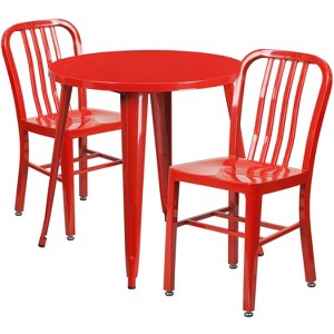 Flash Furniture Commercial Grade 30" Round Metal Indoor-Outdoor Table Set with 2 Vertical Slat Back Chairs - 1 of 4