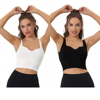 Allegra K Women's Slim-Fit Ribbed Workout Sleeveless Plunge Sports Camisoles 2 Packs