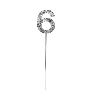 O'Creme Rhinestone Silver-Colored Number-6 Cake Topper 1-1/2 Inch - 1 of 2