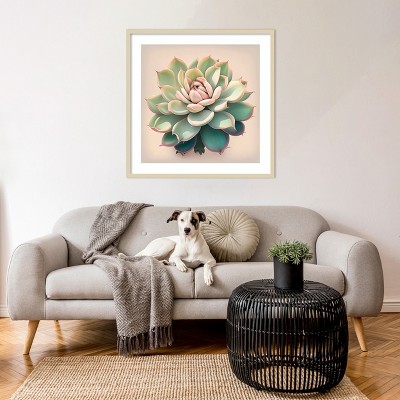 Echeveria Succulent Earth Tones Lithograph in Wood Frame