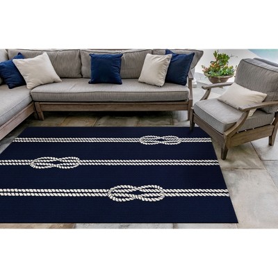 Coastal Bliss Navy Blue 5' x 7' Hand-Tufted Synthetic Rectangular Rug